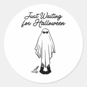 Just Waiting For Halloween Spooky Ghost Summer Hal Classic Round Sticker