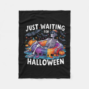 Just Waiting For Halloween Spooky Season Funny Fleece Blanket