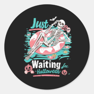Just Waiting For Halloween Spooky Skeleton Summer Classic Round Sticker