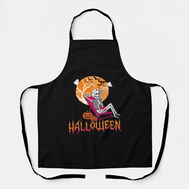 Just Waiting For Halloween Summer Nurse Skeleton P Apron (Front)