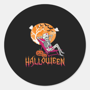 Just Waiting For Halloween Summer Nurse Skeleton P Classic Round Sticker