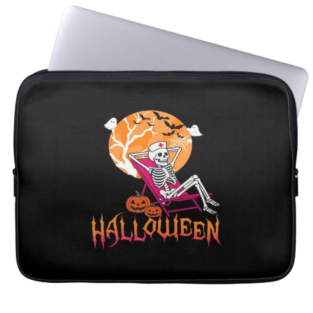 Just Waiting For Halloween Summer Nurse Skeleton P Laptop Sleeve (Front)