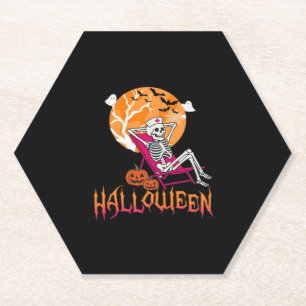 Just Waiting For Halloween Summer Nurse Skeleton P Paper Coaster