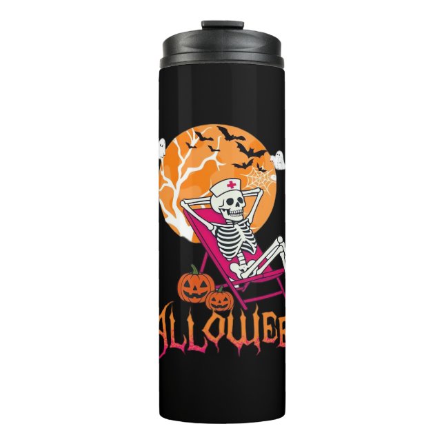 Just Waiting For Halloween Summer Nurse Skeleton P Thermal Tumbler (Front)