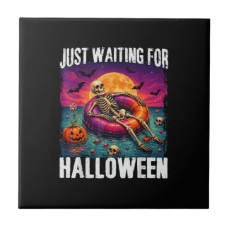 Just Waiting for Halloween Summer Skeleton Men Wom Ceramic Tile