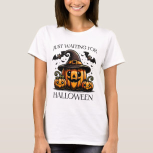 Just Waiting For Halloween Summer Spooky Pumpkin T-Shirt