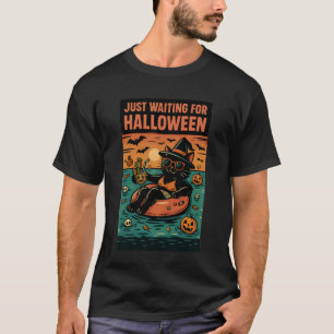 Just Waiting for Halloween Sunbathing Black Cat T-Shirt