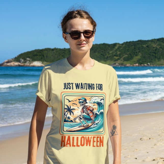 Just Waiting for Halloween Surfing Skeleton T-Shirt (Creator Uploaded)