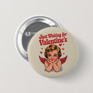 Just Waiting For Valentine's Retro Baby Cupid Love 6 Cm Round Badge