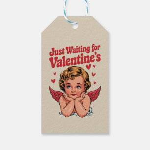 Just Waiting For Valentine's Retro Baby Cupid Love Gift Tags