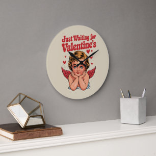 Just Waiting For Valentine's Retro Baby Cupid Love Large Clock
