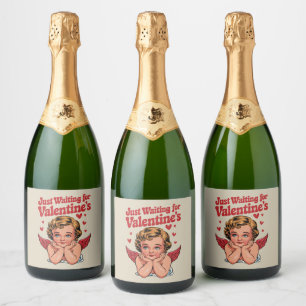 Just Waiting For Valentine's Retro Baby Cupid Love Sparkling Wine Label