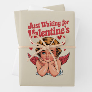 Just Waiting For Valentine's Retro Baby Cupid Love Wrapping Paper Sheet