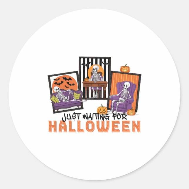 Just Waiting Halloween Fall Vibes Classic Round Sticker (Front)