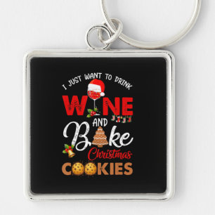 Just Want Drink Wine Bake Christmas Costume Gift Key Ring