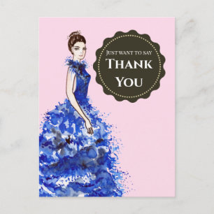 Just Want to Say Thank You Lady with Blue Dress Postcard