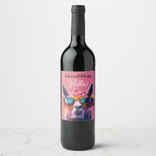 Just wanted to say Hello colorful Llama design Wine Label