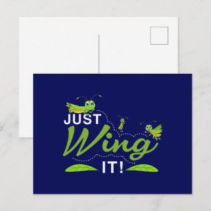 Just Wing it - Grasshopper Keep Trying Quote Postcard