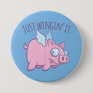 Just Wingin’ It Derpy Flying Pig 7.5 Cm Round Badge