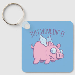 Just Wingin’ It Derpy Flying Pig Key Ring