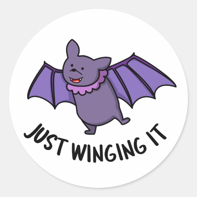 Just Winging It Funny Bat Pun  Classic Round Sticker (Front)