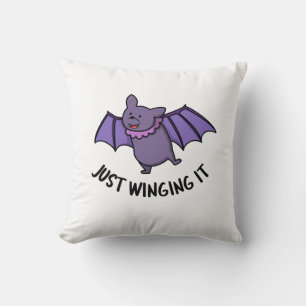 Just Winging It Funny Bat Pun Cushion