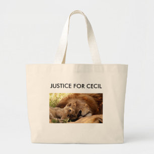 Justice for Cecil the Lion with his Cub Large Tote Bag