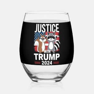Justice For Peanut Win Trump 2024 Stemless Wine Glass