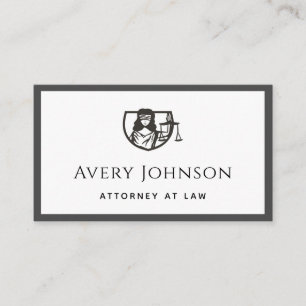 Justice Lady Lawyer Scales Logo Grey & White Bold Business Card