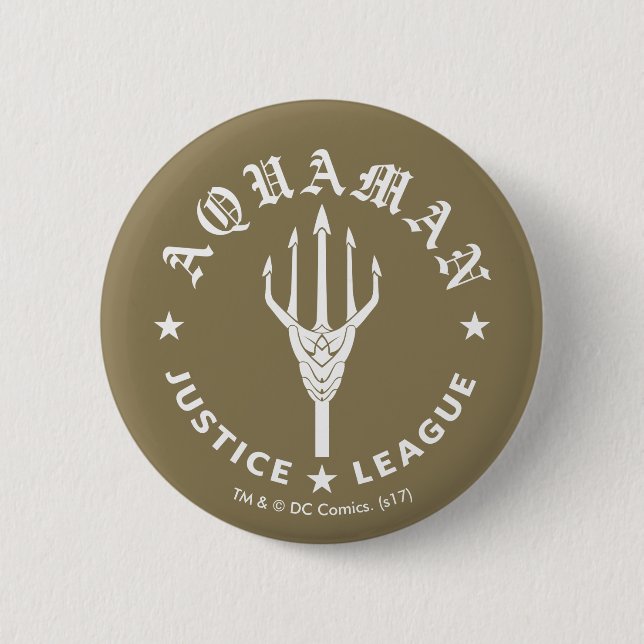 Justice League | Aquaman Retro Trident Emblem 6 Cm Round Badge (Front)