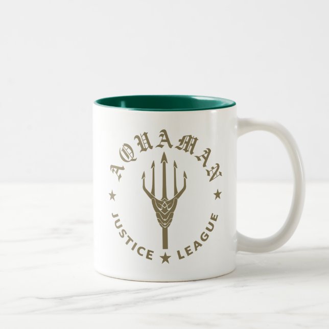 Justice League | Aquaman Retro Trident Emblem Two-Tone Coffee Mug (Right)