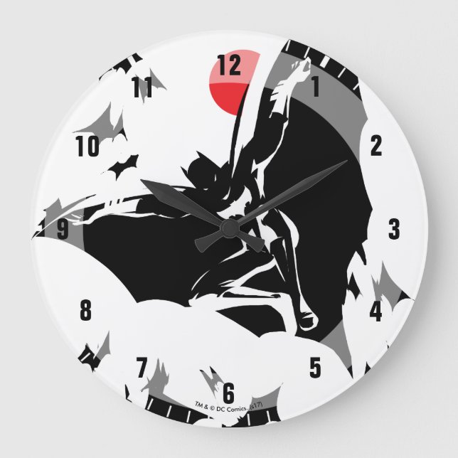 Justice League | Batman in Cloud of Bats Pop Art Large Clock (Front)