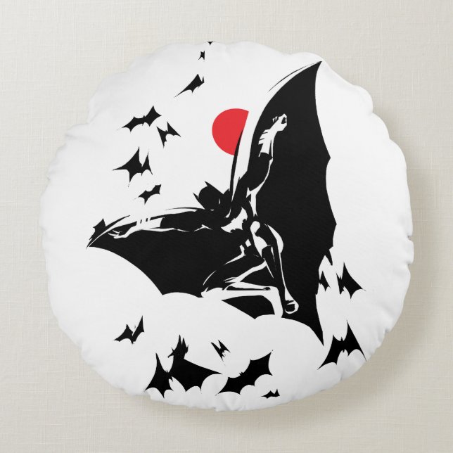 Justice League | Batman in Cloud of Bats Pop Art Round Cushion (Front)