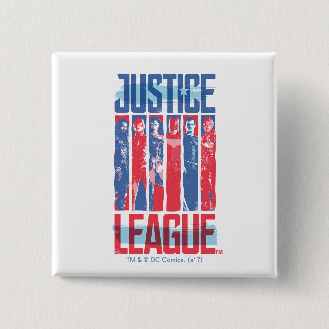 Justice League | Blue & Red Group Pop Art 15 Cm Square Badge (Front)