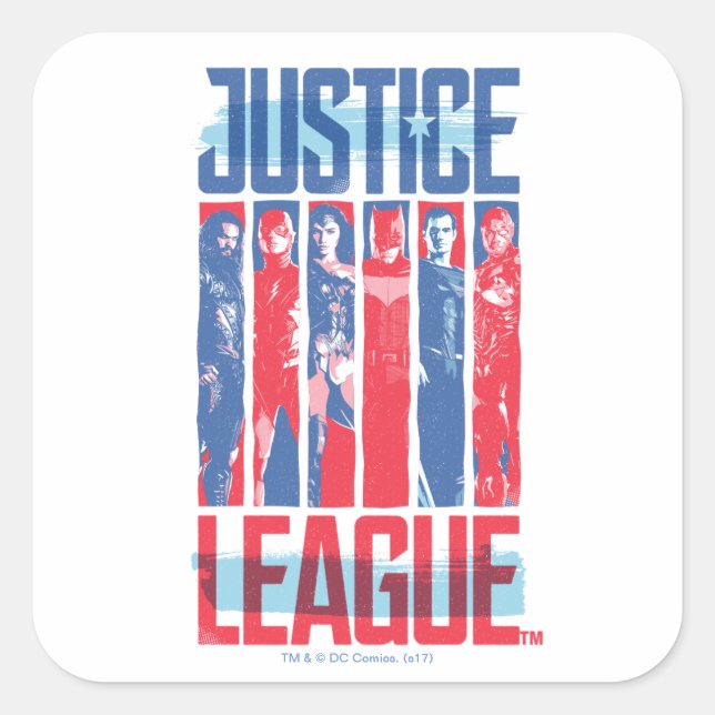 Justice League | Blue & Red Group Pop Art Square Sticker (Front)
