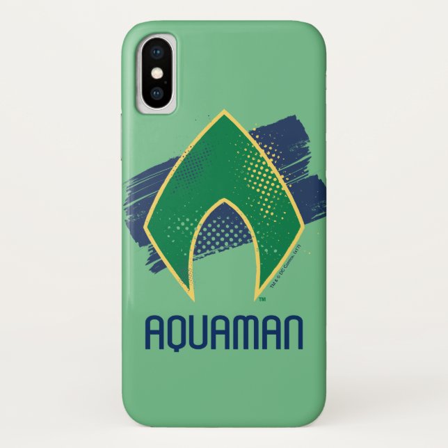 Justice League | Brush & Halftone Aquaman Symbol Case-Mate iPhone Case (Back)