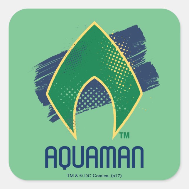 Justice League | Brush & Halftone Aquaman Symbol Square Sticker (Front)