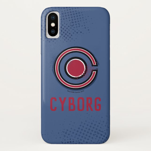 Justice League | Brush & Halftone Cyborg Symbol Case-Mate iPhone Case (Back)