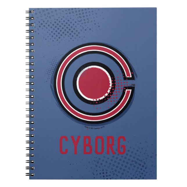 Justice League | Brush & Halftone Cyborg Symbol Notebook (Front)