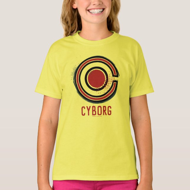Justice League | Brush & Halftone Cyborg Symbol T-Shirt (Front)