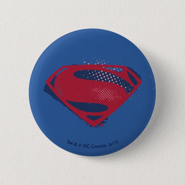 Justice League | Brush & Halftone Superman Symbol 6 Cm Round Badge (Front)