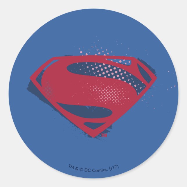 Justice League | Brush & Halftone Superman Symbol Classic Round Sticker (Front)