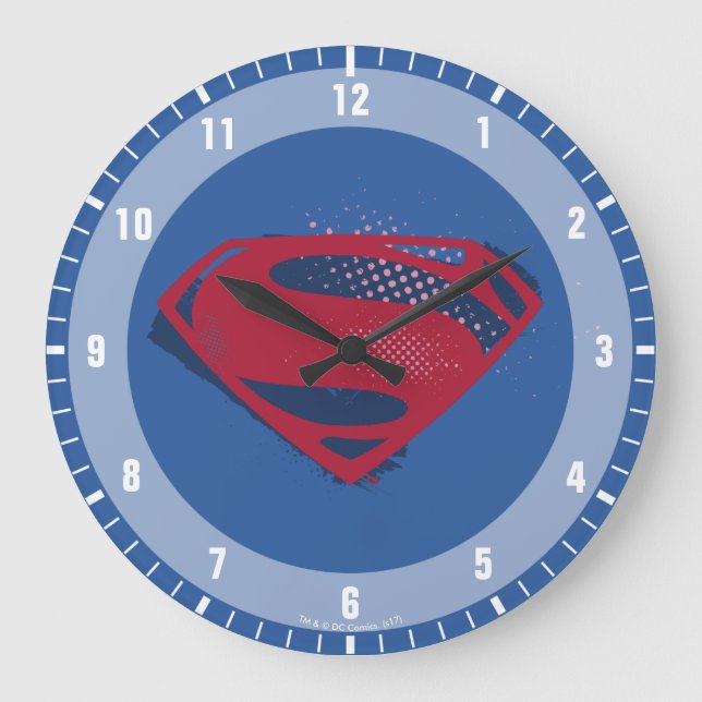 Justice League | Brush & Halftone Superman Symbol Large Clock (Front)