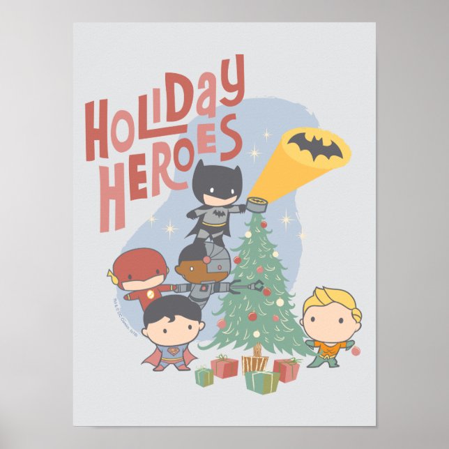 Justice League Chibi Holiday Tree Decorating Poster (Front)