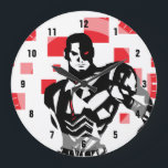 Justice League | Cyborg Digital Noir Pop Art Large Clock<br><div class="desc">Check out this noir style comic art of Justice League's Cyborg,  standing with his cybernetic cannon at the ready. This black and white graphic is offset by his red cybernetic enhancements and red digital squares in the background.</div>