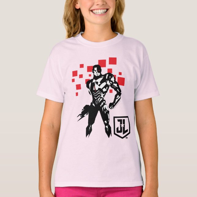 Justice League | Cyborg Digital Noir Pop Art T-Shirt (Front)