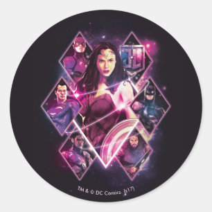 Justice League   Diamond Galactic Group Panels Classic Round Sticker