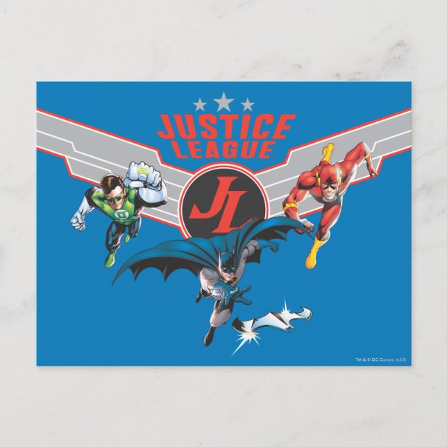 Justice League Flying Air Badge and Heroes Postcard (Front)