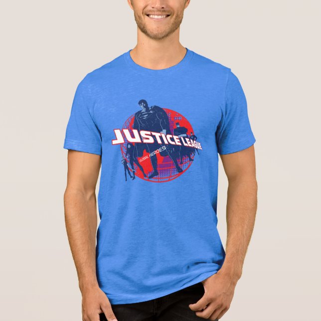 Justice League Global Heroes  and Globe Tri-Blend Shirt (Front)