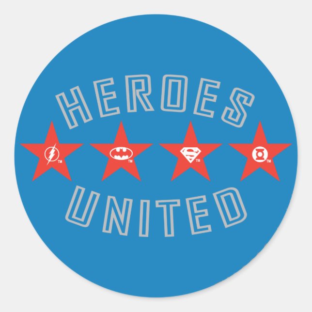 Justice League Heroes Untied Logos Classic Round Sticker (Front)